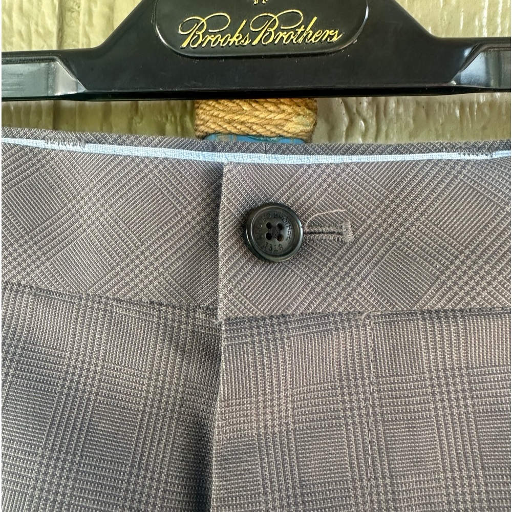 BROOKS BROTHERS 🐑 Men’s Subtle Gray Glen Plaid Flat Front Cotton Chinos - 34/32 - Picture 3 of 9